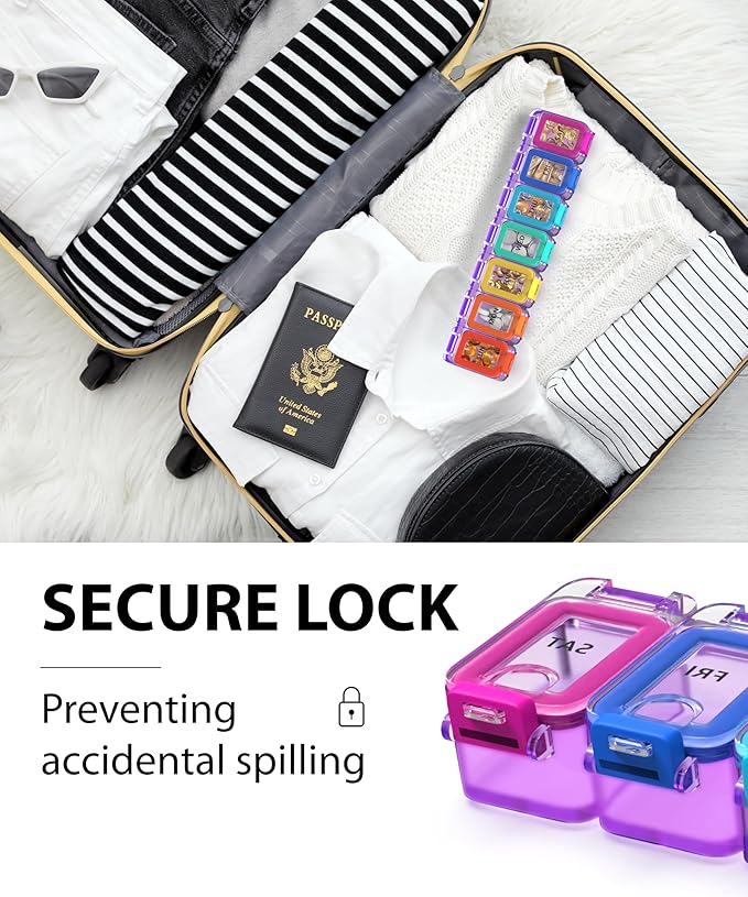 Weekly Pill Organizer 1 time a Day – Pill Box 7 Day with Enhanced Waterproof Seal, Large compartments Hold Big Vitamins & Supplements, Upgraded Locking lids, for Home & Travel use, Durable Hard case