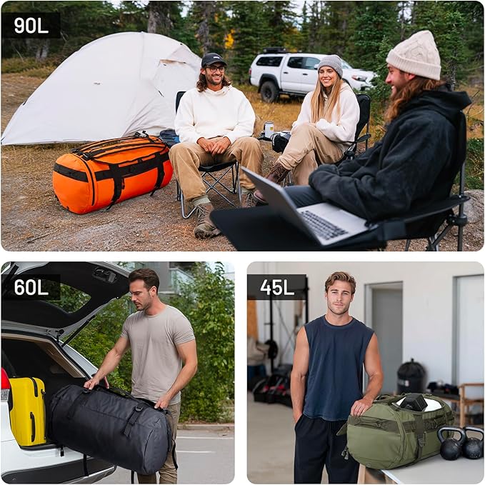 MIER Large Duffle Backpack Sports Gym Bag with Shoe Compartment, Heavy Duty and Water Resistant, Orange, 90L