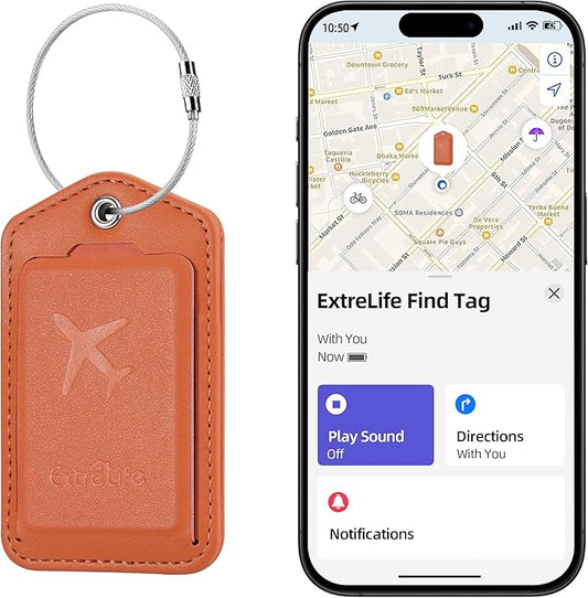 Luggage Tags, Works with Apple Find My, Smart Luggage Tag for Suitcases, Leather Bag Tag for Travel, Suitcase Tag with Privacy Flap, Anti-Lost Luggage Tracker, Travel Essentials, Rechargeable, Orange