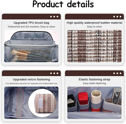 BOYATU Travel Makeup Bag for Women: Large Capacity Open Flat Make up Bag Set of 3 - Vegan Leather Cosmetic Bag with Compartments - Waterproof Toiletry Bag with Handle & Divider(I-5-Brown)