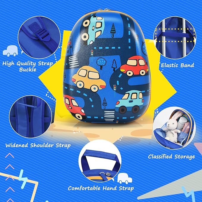 KOTEK Kids Carry On Luggage Set, 18" Hardside Rolling Suitcase with Spinner Wheels, Travel Rolling Luggage for Boys Girls (Car)…