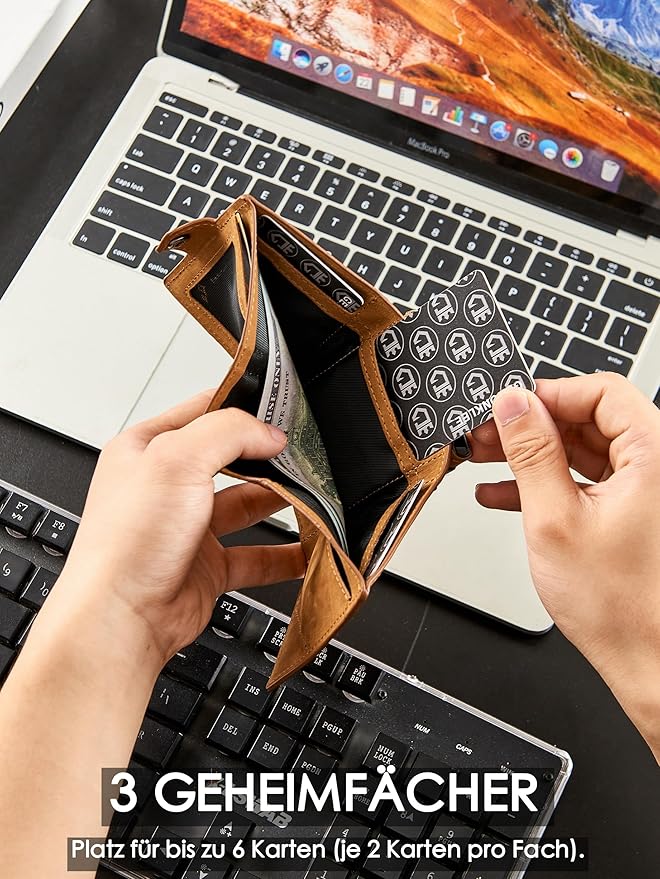 Mens Wallet Card Holder for AirTag, Leather Smart Wallet for Men, Airtag Wallet Pop Up Wallet, RFID Blocking, Slim, Minimalist, Large Capacity - 14-18 Card Capacity | ID Window | Cash Slot （Brown）