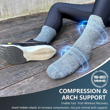 Mohair Wool Compression Running Socks 3 Pairs Anti-Blister Crew Socks Moisture Wicking Target Cushion Athletic Hiking Socks