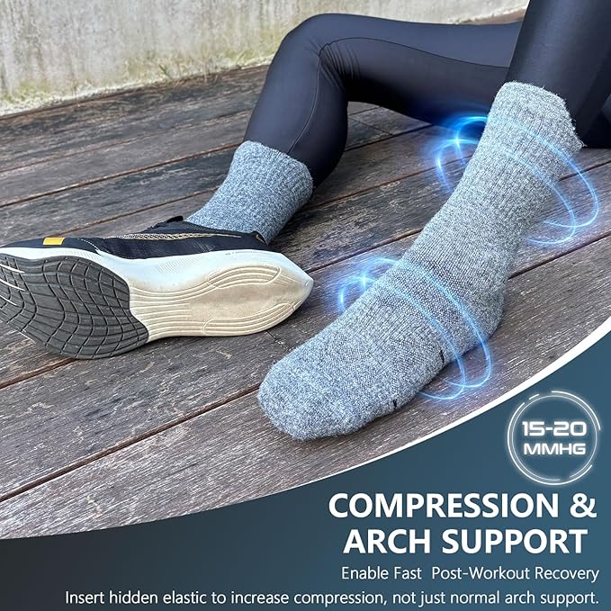 Mohair Wool Compression Running Socks 3 Pairs Anti-Blister Crew Socks Moisture Wicking Target Cushion Athletic Hiking Socks
