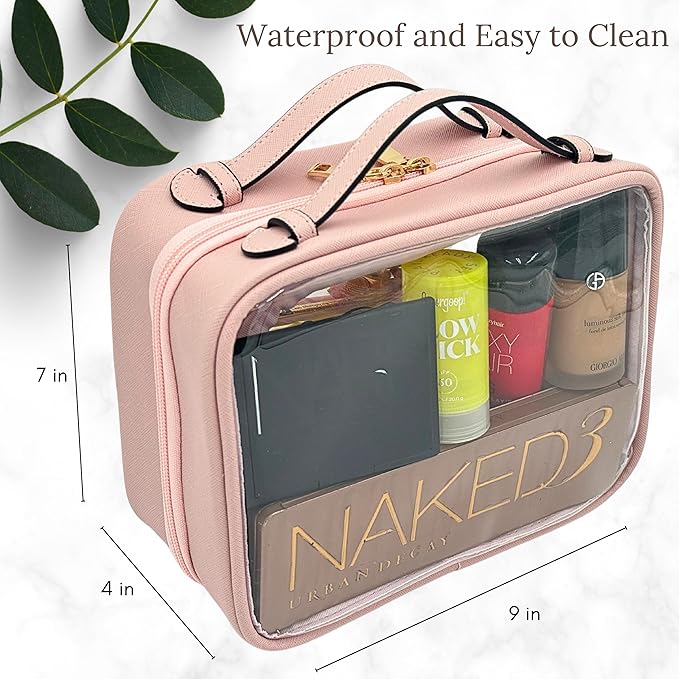 JAZD Clear Makeup Bag Toiletry Bag for Women Cosmetic Case Large Capacity Travel Make Up Bag Organizer Transparent Storage Compartment TSA Approved