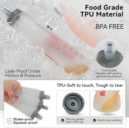 MARCHWAY Soft Hydration Flask with Wide Mouth, 300ml/500ml Collapsible TPU Water Bottle, Leakproof Portable Flexible for Running, Hiking, Cycling, Climbing, Gym, Travel (2pcs White 500ml)