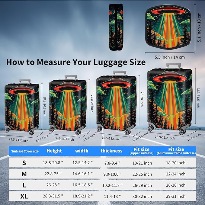 Suitcase Cover for Luggage 22-24 Inch, Washable Elastic Anti-Scratch Luggage Protector, Durable Zipper Baggage Cover with Handle Wrap, Travel Accessories for Suitcase, Colorful alien UFO
