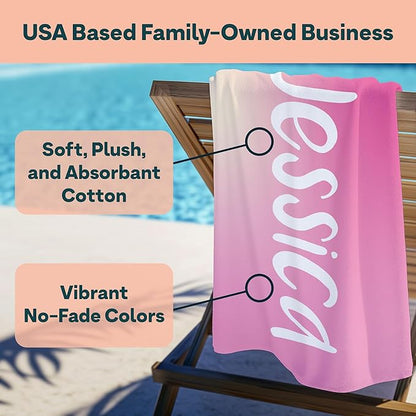 Winslow & Brody Ships Next Day - Personalized Beach Towel for Kids & Adults - Printed in USA - Custom Towels with Picture and Text - Quick Dry Pool Towels - Cotton/Poly Blend - 30" x 60" - Ombre