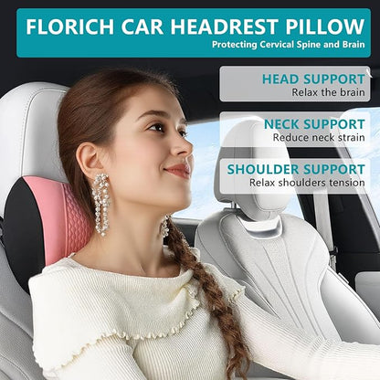 FLORICH 3 PCS Seat Cushion for Carseat Lumbar Support Pillow Car Neck Headrest Pillows Memory Foam Gel Memory Foam Massage Point Seat Pads Pressure Relief Back Cushion for Office Chair(Pink)