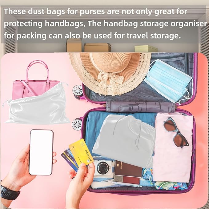 12 Pack Dust Bags For Handbags Travel Storage Pouch, Purse Dust Bags For Storage, Silk Dust Covers With Drawstring For Purse Shoes Boots