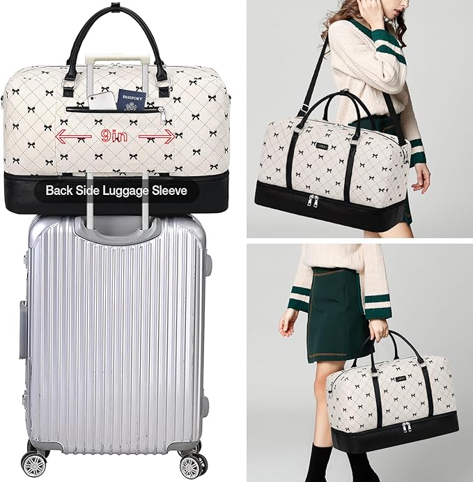 IBFUN Weekender Bags for Women, 21" Weekender Travel Bag, Travel Duffle Bag with Shoe Compartment Carry on Overnight Duffel Bag for Weekend Travel Business Trip, 3PCS