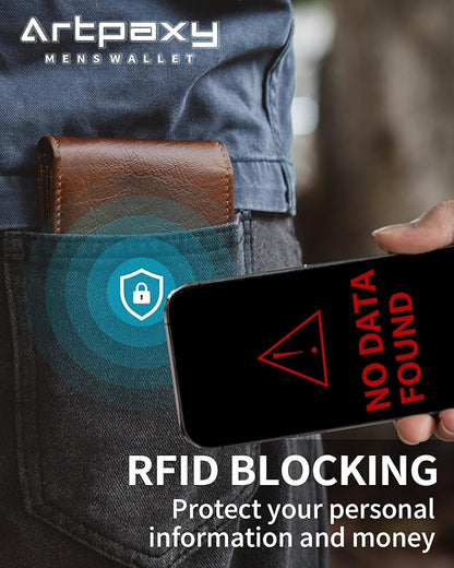 Mens Wallet Genuine Leather Bifold RFID Blocking Wallet for Men with 1 ID Window 13 Card Holders 2 cash pockets 1 Gift Box