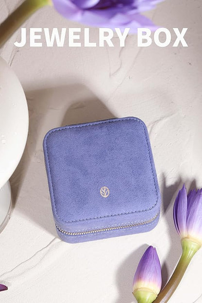 S.Leaf Travel Jewelry Organizer Boxes for Women Small Portable Necklace Earrings Bracelet Rings Travel Case Best Friend Birthday Gifts for Women Trendy (04_Suede_Touch_Dust_Lavender)
