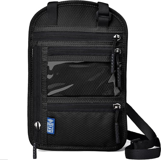 RFID Blocking Travel Neck Wallet–Hidden Passport Holder & Anti-Theft Money Pouch for Men & Women, Lightweight Concealed Travel Organizer with Adjustable Strap Secure Document