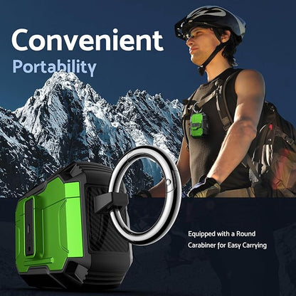 DASFOND Armor Earphone Cover Case for Airpods Pro 3, Military Grade Full Body Shockproof Protection Hard Case, Support Wireless Charging with Keychain, Magnetic Lid, Front LED Visible, Green