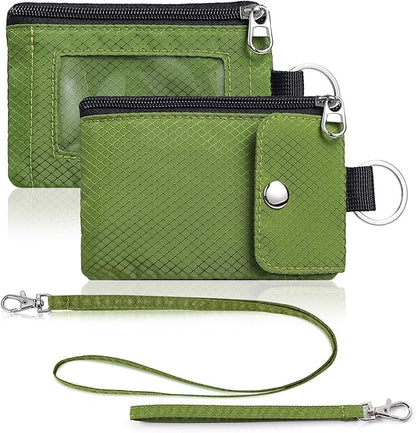 Minimalist Wallet For Mens Womens, Keychain RFID Blocking Zipper Small Wallet with ID Window 2 Lanyards,Water Resistant Travel Cash Card Coin Case Boys Girls