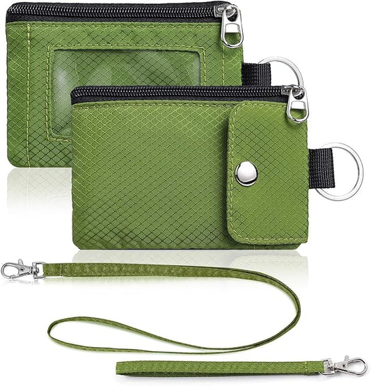 Minimalist Wallet For Mens Womens, Keychain RFID Blocking Zipper Small Wallet with ID Window 2 Lanyards,Water Resistant Travel Cash Card Coin Case Boys Girls