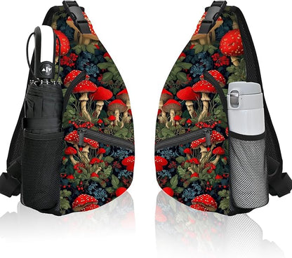 Mushroom Sling Bag Travel Sling Backpack Lightweight Casual Daypack Women Chest Bags for Outdoor Sport Climbing Runners (Red)