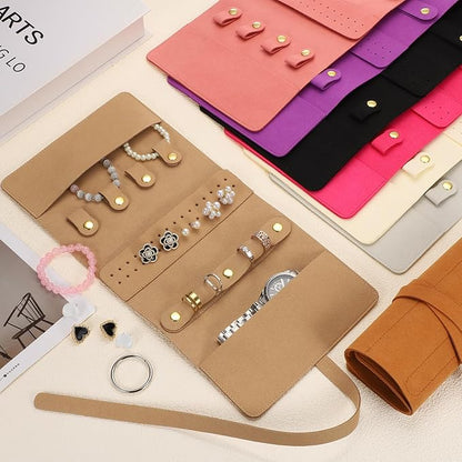 uxcell Travel Jewelry Bag Roll, Foldable Jewelry Travel Organizer with Tie Close Microfiber Jewelry Storage Roll Jewelry Case for Women Gift Necklaces Earrings Rings Bracelets, Purple