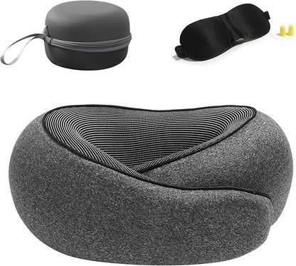 Travel Pillow for Airplane Portable Memory Foam Neck Pillows Adjustable for Car Home Office Flights Travel Essentials Accessories 360° Neck Support with Compact Case, Dark Gray