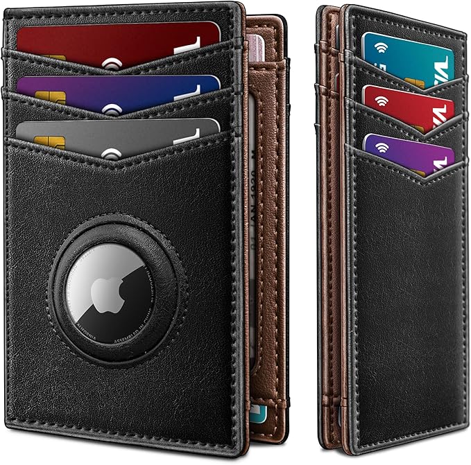 Airtag Slim Leather Wallet for Men - 12-Card Capacity, Magnetic Closure, Money Clip & Simplified Bill Compartment, RFID Blocking (4.3" x 3.0") | Gift Boxed