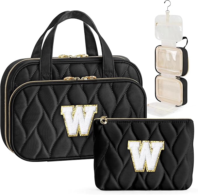 YOOLIFE Hanging Toiletry Bag for Women - Travel Toiletry Bag Makeup Bag, Portable Toiletries Travel Bag and Cosmetic Bag Essentials Black - W