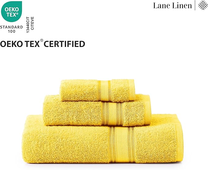 LANE LINEN 18 Pc Luxury Bath Towels Set – Ultra Soft 100% Mercerized Cotton, 6 Bath, 6 Hand Towel & 6 Wash Cloth, Zero Twist, Quick-Dry, Long-Lasting Comfort & Hotel Quality, Machine Washable – Mimosa