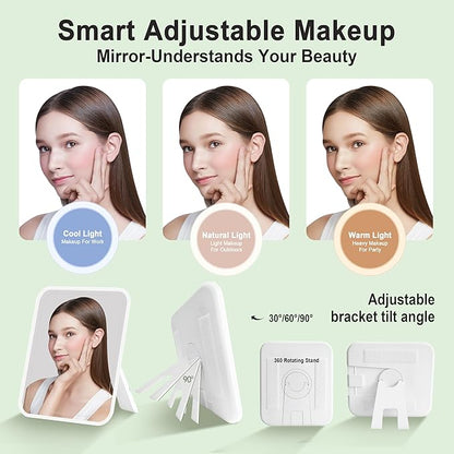 Travel Makeup Bag With 360° rotating LED Mirror,Waterproof cosmetic organizer,Portability Cosmetic case,Makeup organizer,Gift for Women,Girls Gift (Green+Yello)