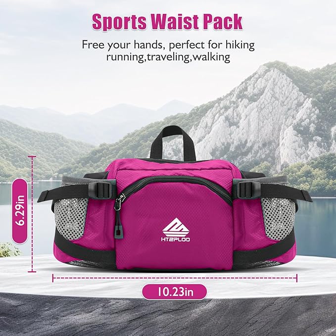 Fanny Pack Waist Bag with Water Bottle Holder for Men Women Running Hiking Travel Dog Walking Workout Cycling Outdoor (Pink)