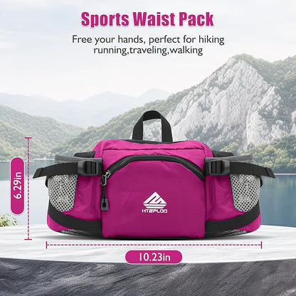 Fanny Pack Waist Bag with Water Bottle Holder for Men Women Running Hiking Travel Dog Walking Workout Cycling Outdoor (Pink)