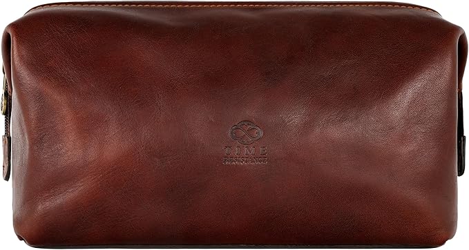 Time Resistance Leather Toiletry Bag Cosmetic Case Italian Classy Dopp Kit