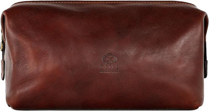 Time Resistance Leather Toiletry Bag Cosmetic Case Italian Classy Dopp Kit