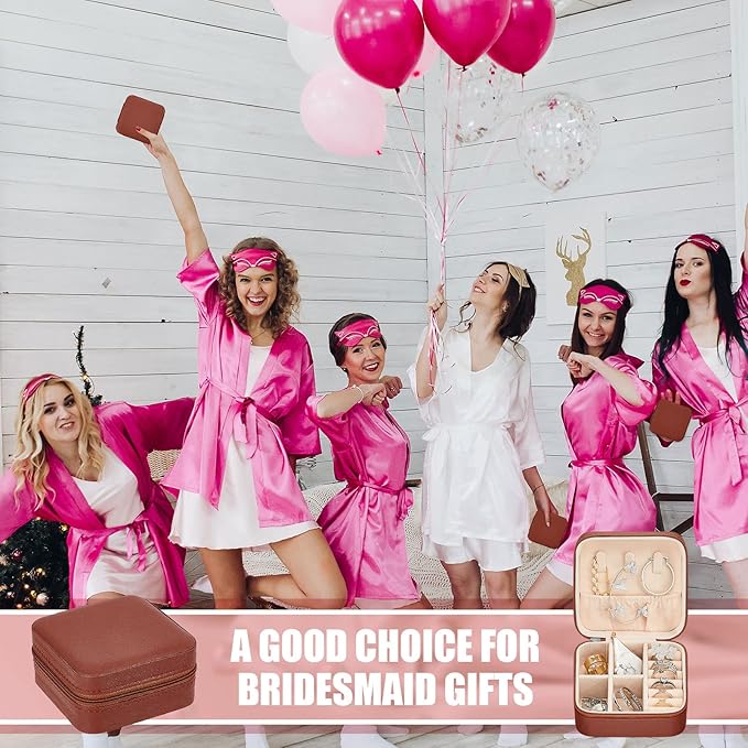 Taiyin 12 Pcs Travel Jewelry Case Box Bridesmaid Gifts Bulk Travel Jewelry Cases Boxes Small Jewels Organizers Mini Accessories Ornaments Storage for Women Girls Wedding Gifts (Brown)