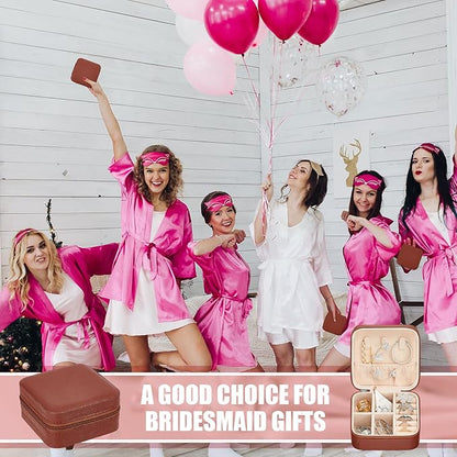 Taiyin 12 Pcs Travel Jewelry Case Box Bridesmaid Gifts Bulk Travel Jewelry Cases Boxes Small Jewels Organizers Mini Accessories Ornaments Storage for Women Girls Wedding Gifts (Brown)