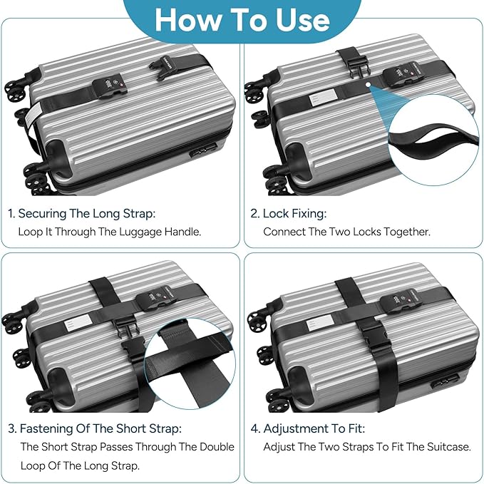 Travel Inspira TSA Lock Luggage Straps for Suitcases | Anti-Burst Protection, High Visibility Color, Easy Identification | Adjustable Heavy-Duty Belt for 20-32 Inch Suitcases