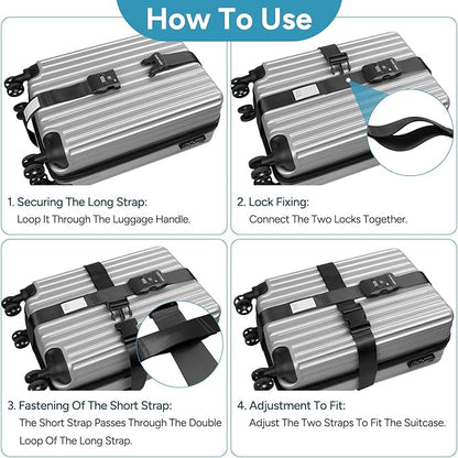 Travel Inspira TSA Lock Luggage Straps for Suitcases | Anti-Burst Protection, High Visibility Color, Easy Identification | Adjustable Heavy-Duty Belt for 20-32 Inch Suitcases