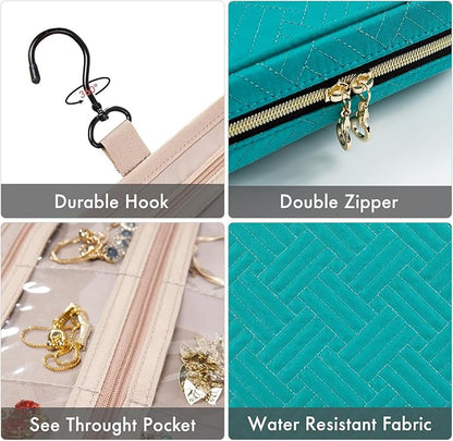 SFYBYHEART Travel Jewelry Organizer Case, Jewelry Travel Bags for Women, Large Capacity Travel Jewelry Case for Tangle-Free Earrings, Necklaces, Rings Storage, Travel Accessories,Teal