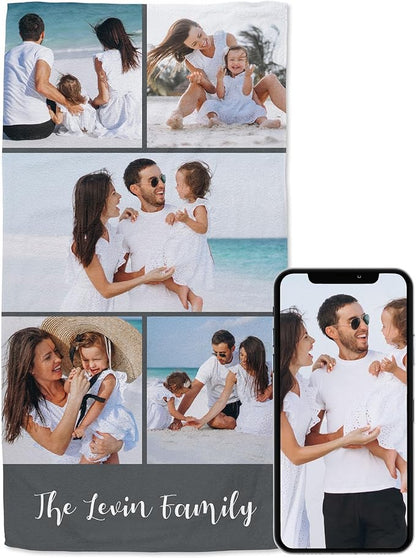 Winslow & Brody Ships Next Day - Personalized Beach Towel for Kids & Adults - Printed in USA - Custom Towels with Picture and Text - Quick Dry Pool Towels - Cotton/Poly Blend - 30" x 60" - 5 Photos