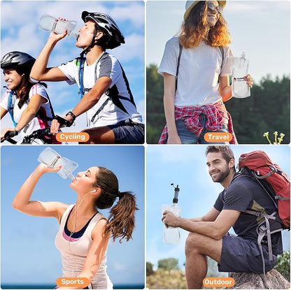 1L Hiking Collapsible Water Bottles, 33OZ BPA-Free Plastic Flasks, Reusable Drink Bags, Foldable Backpacking Water Bottle for Travel Camping Hiking (6-Pack)