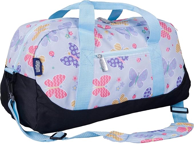 Wildkin Kids Overnighter Duffel Bag – Carry-On Size, Ideal for School & Sleepovers – Butterfly Garden
