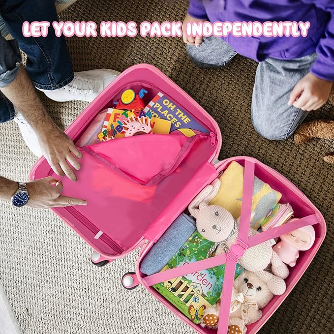 KOTEK Kids Carry On Luggage Set, 18" Hardside Rolling Suitcase with Spinner Wheels, Travel Rolling Luggage for Boys Girls (Pink Unicorn)