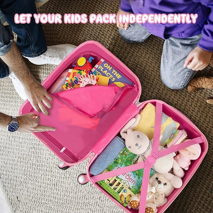 KOTEK Kids Carry On Luggage Set, 18" Hardside Rolling Suitcase with Spinner Wheels, Travel Rolling Luggage for Boys Girls (Pink Unicorn)