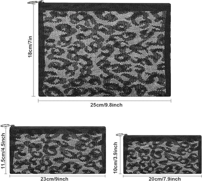 12 Pieces Zipper Nylon Mesh Pouch, Mesh Cosmetic Bags Makeup Bags Pencil Case, Multipurpose Travel Bags for Cosmetic School Office Supplies and Travel Accessories (Black Lace, Assorted Sizes)