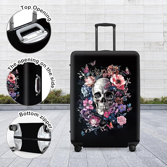 Day of the Dead Luggage Cover, Bohemian Skull & Floral Waterproof Protector, Vibrant Anti-Scratch Design for Suitcases