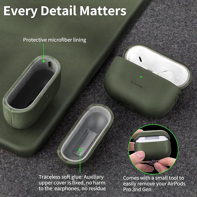 Belemay Handcrafted Crazy Horse Leather Case for AirPods Pro 3rd Gen (2025), Vintage Aesthetic, Two-Tone Effect, Unique Patina, Compatible with MagSafe, Compatible with Airpods Pro 3, Sunset Tan