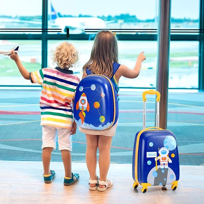 HONEY JOY Kids Luggage, 12" Toddler Backpack & 16" Travel Suitcase with Wheels, Lightweight Toddler Girls Suitcase, Durable ABS Hardshell, 2Pcs Carry On Luggage Set for Boys Girls