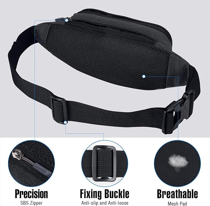WATERFLY Fanny Pack Waist Bag: Small Hip Pouch Bum Bag Fannie Pack Phanny Fannypack Waistpack Bumbag Beltbag Sport Slim Fashionable for Jogging Hiking Hiker Woman Man