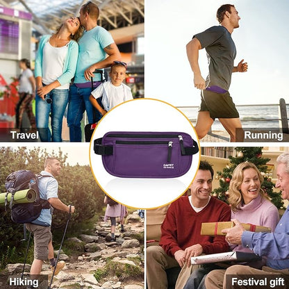 RFID Blocking Money Belt for Men Women, Slim Fanny Pack For Travel，Running,Conceal Waist Wallet For Passport Holder,Phone,Cash(Dark Purple), Dark Purple, Rfid Blocking & Belt Wide:1inch