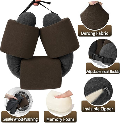 3-Ring Memory Foam Travel Neck Pillow It has obtained a Patent. The Three Rings can be movably Adjusted to Provide Flexible Support for The Neck, Head, and Other Areas.Brown