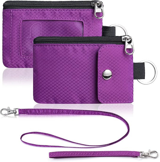 Minimalist Wallet For Mens Womens, Keychain RFID Blocking Zipper Small Wallet with ID Window 2 Lanyards,Water Resistant Travel Cash Card Coin Case Boys Girls